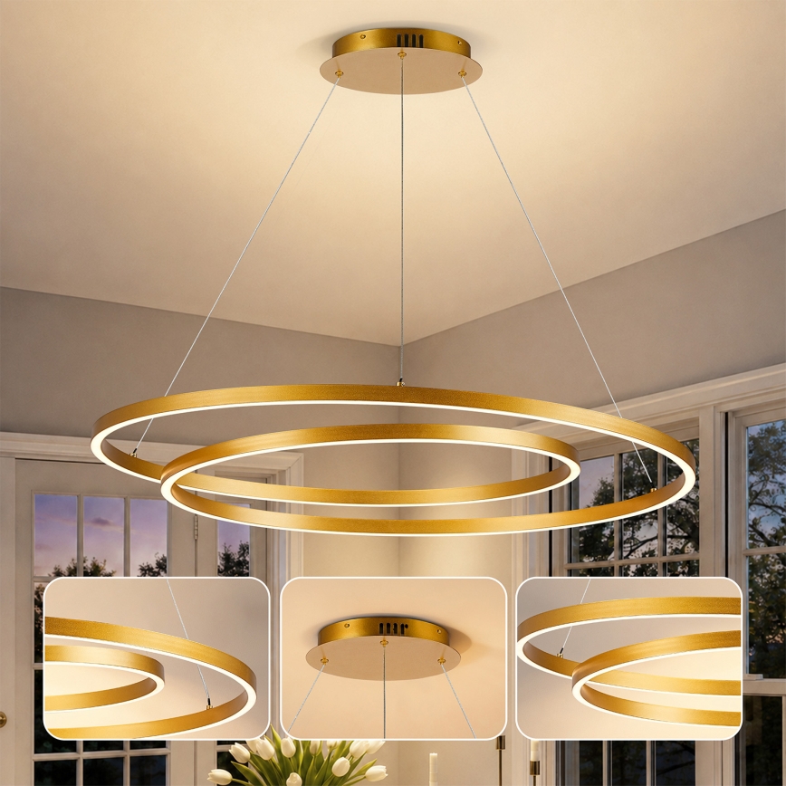 BRILAGI - LED-dimbare pendellamp aan kabel TWISTER LED/105W/230V 3000–6000K Ø 100 cm goud + afstandsbediening