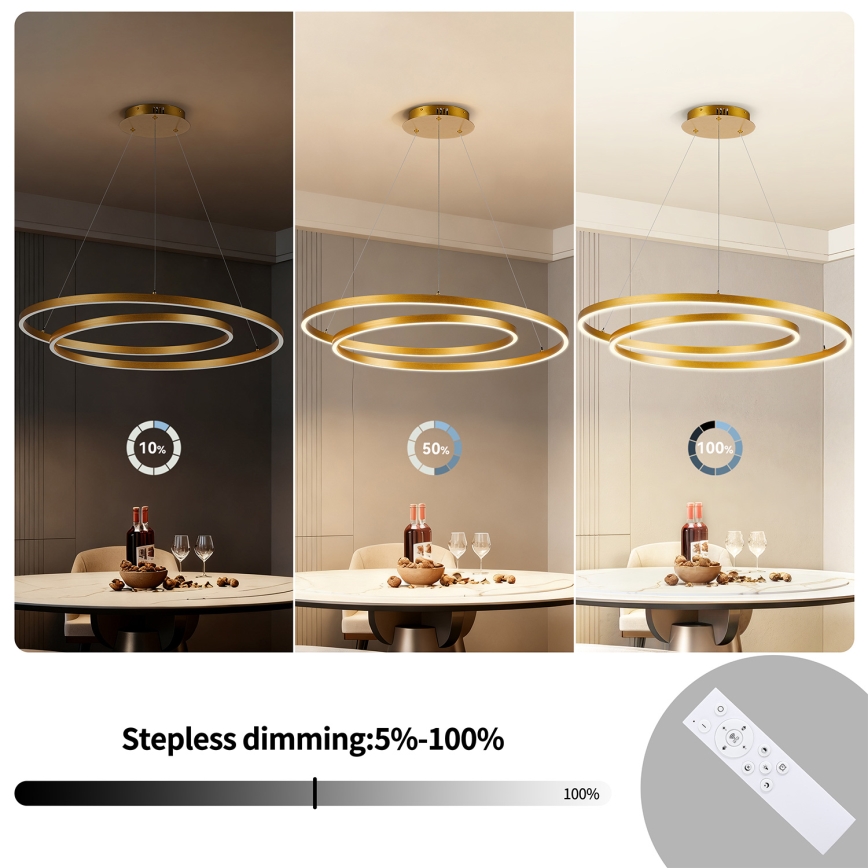 BRILAGI - LED-dimbare pendellamp aan kabel TWISTER LED/105W/230V 3000–6000K Ø 100 cm goud + afstandsbediening