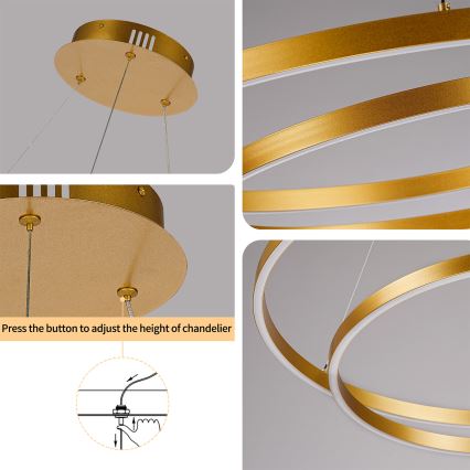 BRILAGI - LED-dimbare pendellamp aan kabel TWISTER LED/105W/230V 3000–6000K Ø 100 cm goud + afstandsbediening