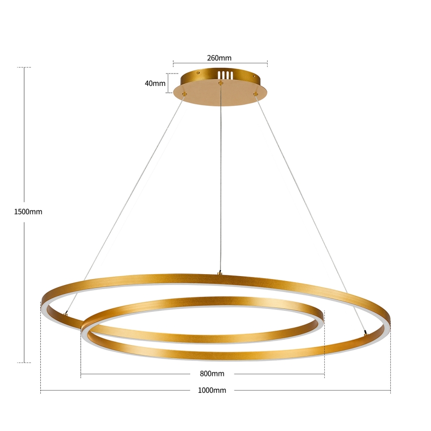 BRILAGI - LED-dimbare pendellamp aan kabel TWISTER LED/105W/230V 3000–6000K Ø 100 cm goud + afstandsbediening