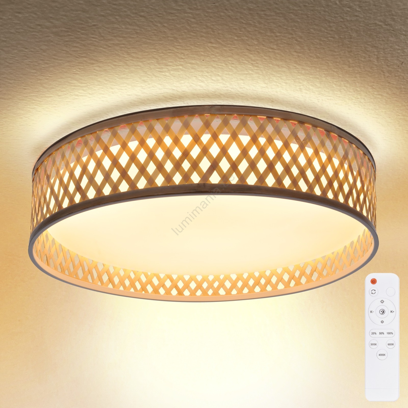 KeLuKes Dimbare Plafondlamp, Woonkamer LED Plafondlamp met Afstandsbediening, Geheugenfunctie, 3000k-6500k, Timer, 100cm Ring Plafondlamp Kroonluchter, Goud