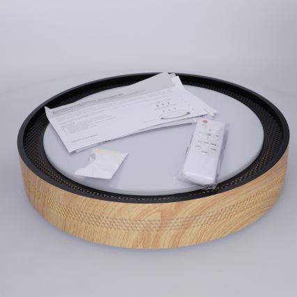 Brilagi - Dimbare LED-plafondlamp COCI LED/48W/230V 3000-6500K Ø 39 cm houtdecor/zwart + afstandsbediening