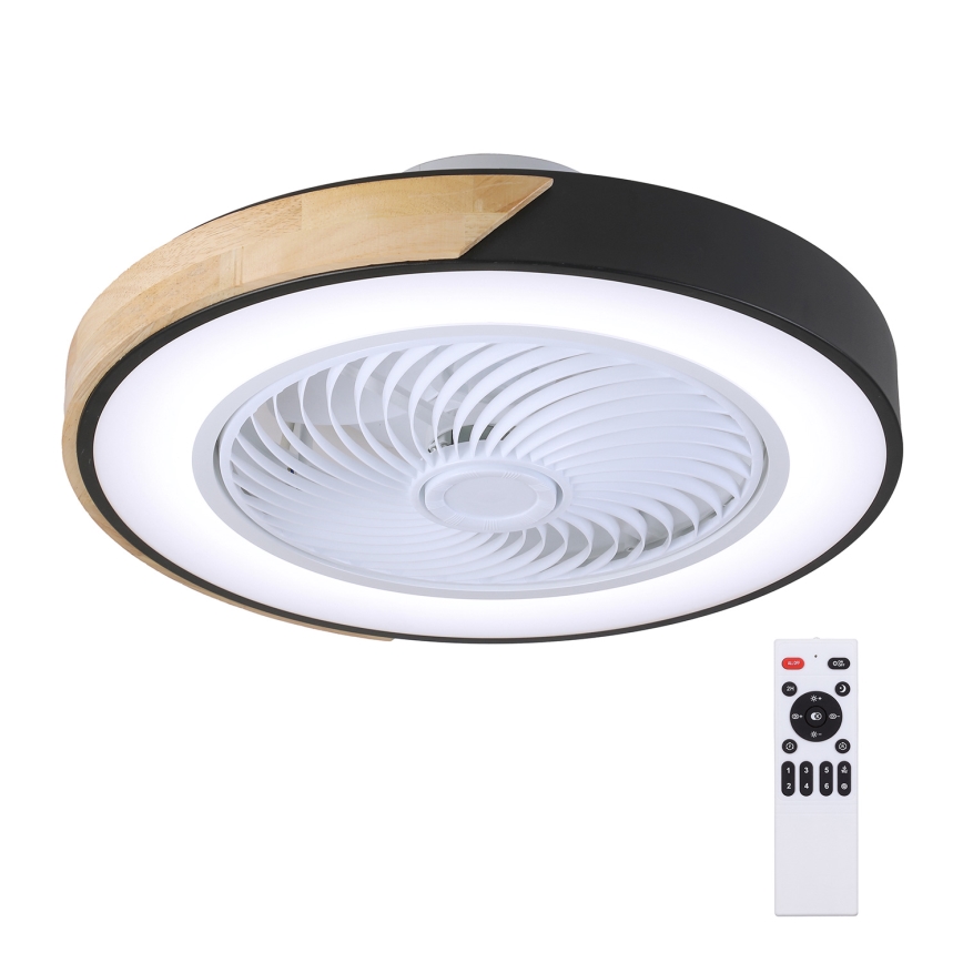 Brilagi - Dimbare LED-plafondlamp met ventilator LED/30W/230V 3000-6500K Ø 50 cm zwart/eiken + afstandsbediening
