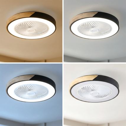 Brilagi - Dimbare LED-plafondlamp met ventilator LED/30W/230V 3000-6500K Ø 50 cm zwart/eiken + afstandsbediening
