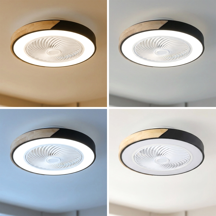 Brilagi - Dimbare LED-plafondlamp met ventilator LED/30W/230V 3000-6500K Ø 50 cm zwart/eiken + afstandsbediening