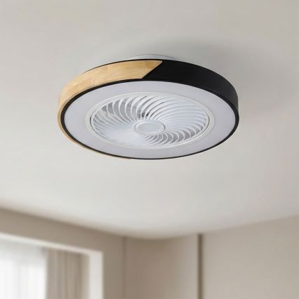 Brilagi - Dimbare LED-plafondlamp met ventilator LED/30W/230V 3000-6500K Ø 50 cm zwart/eiken + afstandsbediening