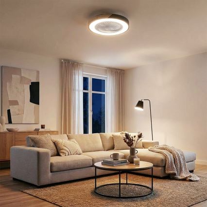 Brilagi - Dimbare LED-plafondlamp met ventilator LED/30W/230V 3000-6500K Ø 50 cm zwart/eiken + afstandsbediening