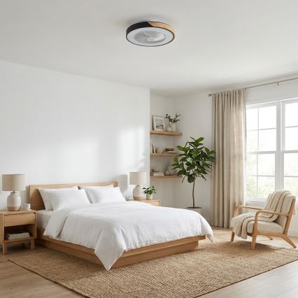 Brilagi - Dimbare LED-plafondlamp met ventilator LED/30W/230V 3000-6500K Ø 50 cm zwart/eiken + afstandsbediening