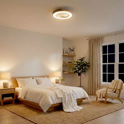 Brilagi - Dimbare LED-plafondlamp met ventilator LED/30W/230V 3000-6500K Ø 50 cm zwart/eiken + afstandsbediening