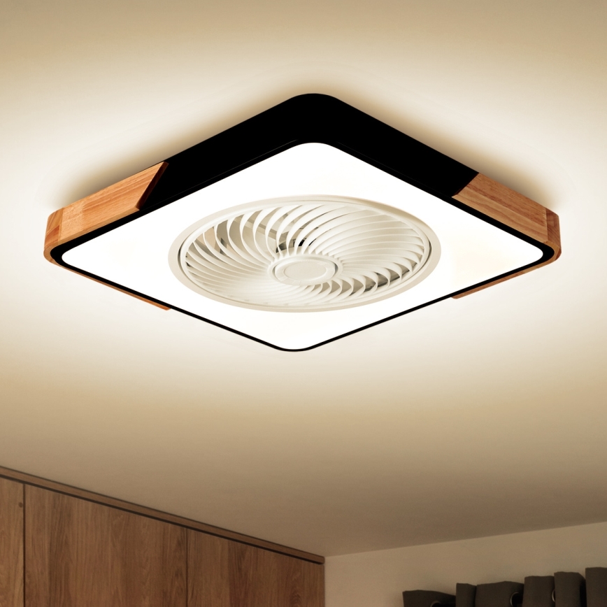 Brilagi - LED Dimbare plafondlamp met ventilator LED/30W/230V 3000-6500K zwart/eiken + afstandsbediening