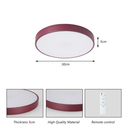 Brilagi - LED dimbare plafondlamp POOL LED/36W/230V 3000-6000K Ø 30 cm bordeaux + afstandsbediening