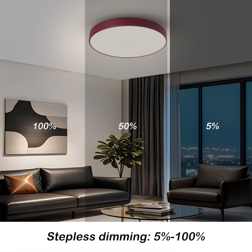 Brilagi - LED dimbare plafondlamp POOL LED/48W/230V 3000-6000K Ø 40 cm bordeaux + afstandsbediening