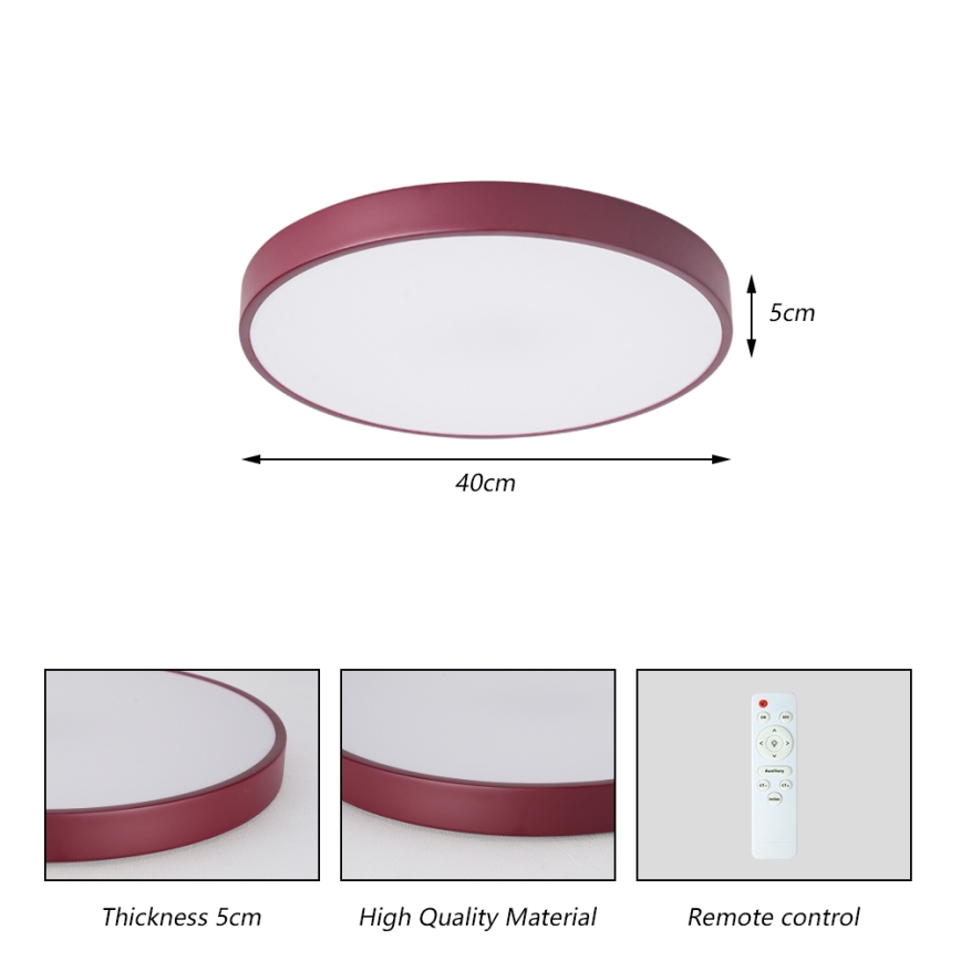 Brilagi - LED dimbare plafondlamp POOL LED/48W/230V 3000-6000K Ø 40 cm bordeaux + afstandsbediening