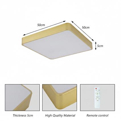 Brilagi - LED-dimbare plafondlamp POOL LED/48W/230V 3000-6000K 50x50 cm gouden + afstandsbediening