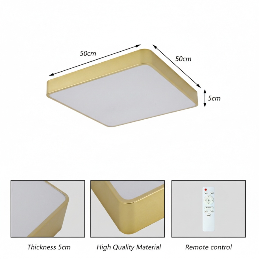Brilagi - LED-dimbare plafondlamp POOL LED/48W/230V 3000-6000K 50x50 cm gouden + afstandsbediening
