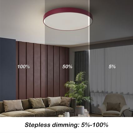 Brilagi - dimbare LED-plafondlamp POOL LED/60W/230V, 3000-6000K, diameter 50 cm, bordeaux + afstandsbediening