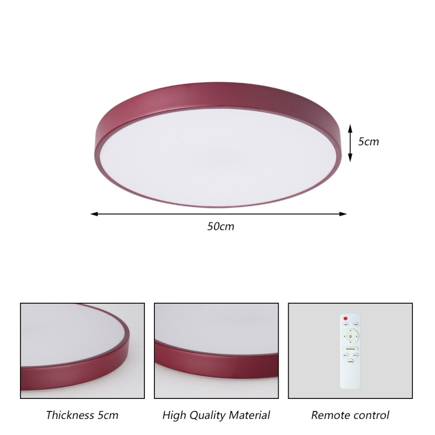Brilagi - dimbare LED-plafondlamp POOL LED/60W/230V, 3000-6000K, diameter 50 cm, bordeaux + afstandsbediening