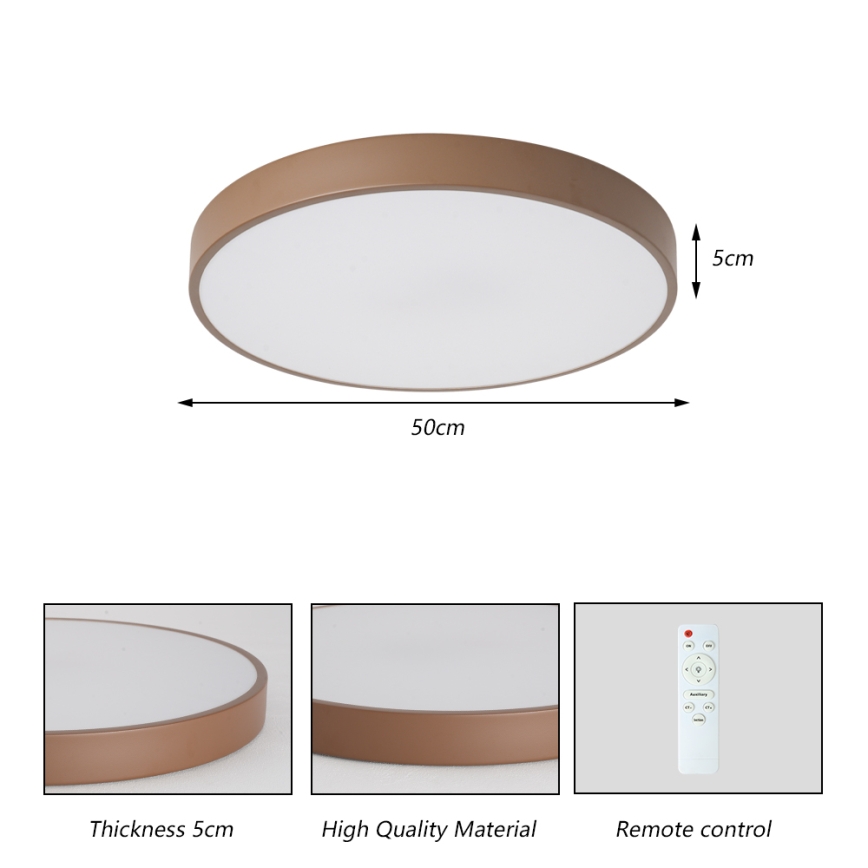 Brilagi - Dimbare LED-plafondlamp POOL LED/60W/230V 3000-6000K Ø 50 cm bruin + afstandsbediening