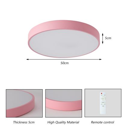 Brilagi - Dimbare LED-plafondlamp POOL LED/60W/230V 3000-6000K Ø 50 cm roze + afstandsbediening