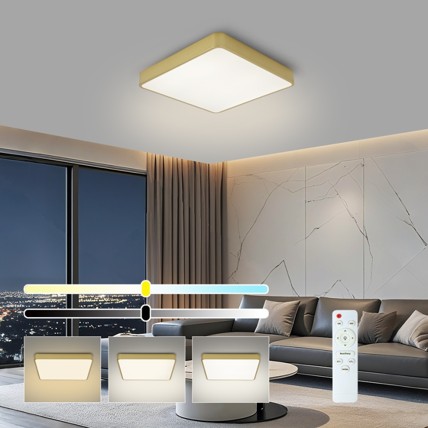 BRILAGI - LED-dimbare plafondlamp POOL SQUARE LED/48W/230V 3000-6000K 50x50 cm gouden + afstandsbediening