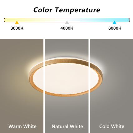 Brilagi - Dimbare LED-plafondlamp RIVO LED/72W/230V 3000-6000K houtlook Ø 50 cm + afstandsbediening