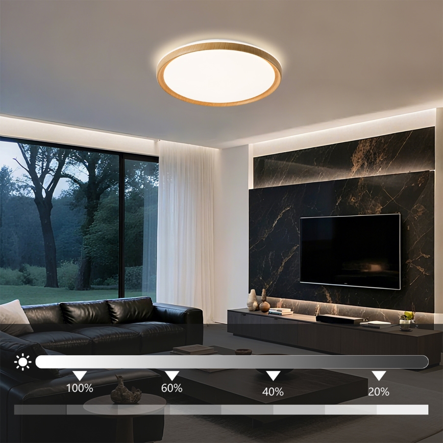 Brilagi - Dimbare LED-plafondlamp RIVO LED/72W/230V 3000-6000K houtlook Ø 50 cm + afstandsbediening