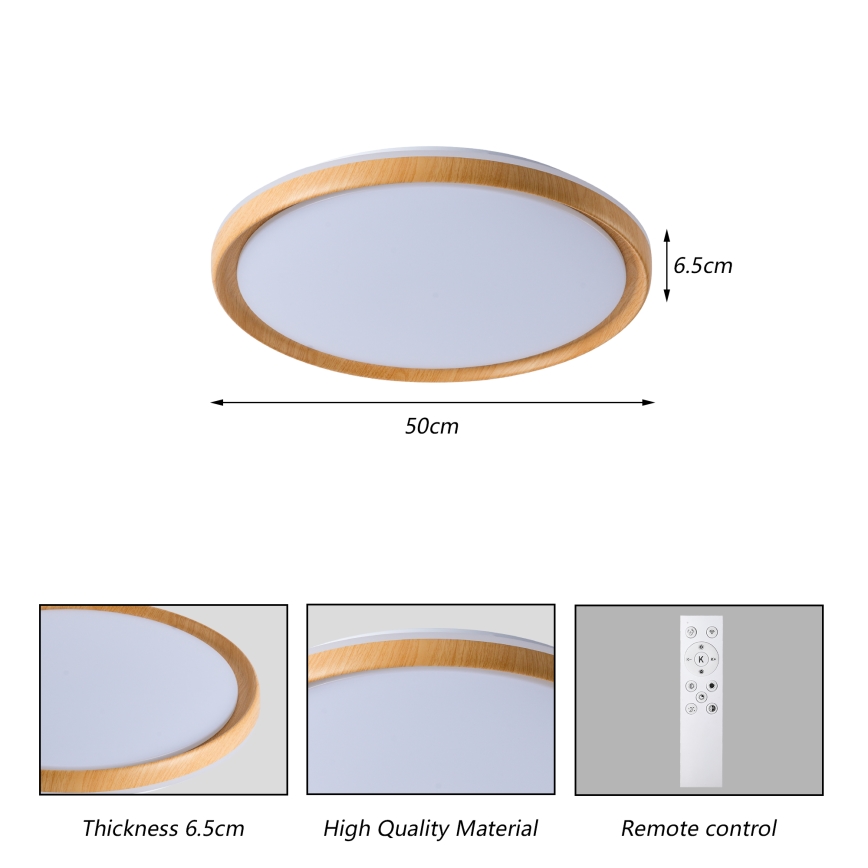 Brilagi - Dimbare LED-plafondlamp RIVO LED/72W/230V 3000-6000K houtlook Ø 50 cm + afstandsbediening