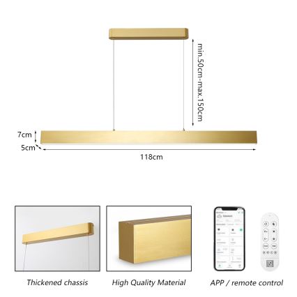 Brilagi - LED dimbare hanglamp aan kabel SLEEKLINE SMART LED/40W/230V 3000-6000K Wi-Fi Tuya goud + afstandsbediening