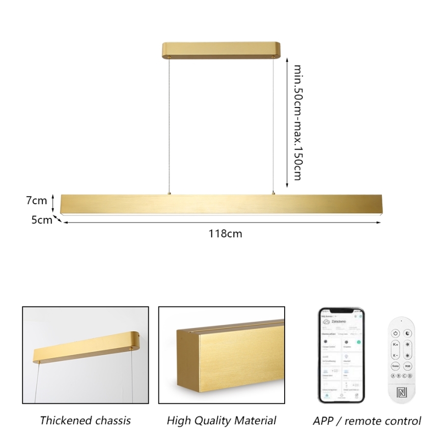 Brilagi - LED dimbare hanglamp aan kabel SLEEKLINE SMART LED/40W/230V 3000-6000K Wi-Fi Tuya goud + afstandsbediening