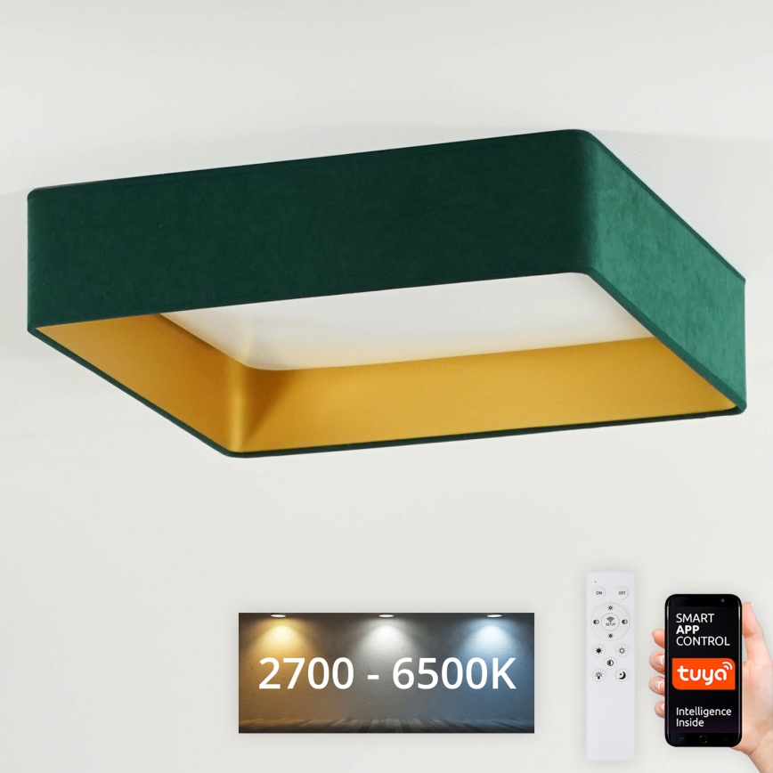 Brilagi - LED-dimbare plafondlamp VELVET SQUARE SMART LED/36W/230V 60x60 cm 2700-6500K Wi-Fi Tuya + afstandsbediening groen