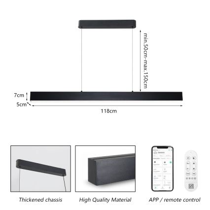 Brilagi - LED dimbare hanglamp aan kabel SLEEKLINE SMART LED/40W/230V 3000-6000K Wi-Fi Tuya zwart + afstandsbediening