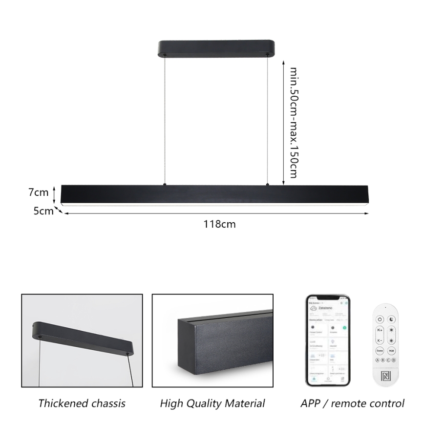 Brilagi - LED dimbare hanglamp aan kabel SLEEKLINE SMART LED/40W/230V 3000-6000K Wi-Fi Tuya zwart + afstandsbediening