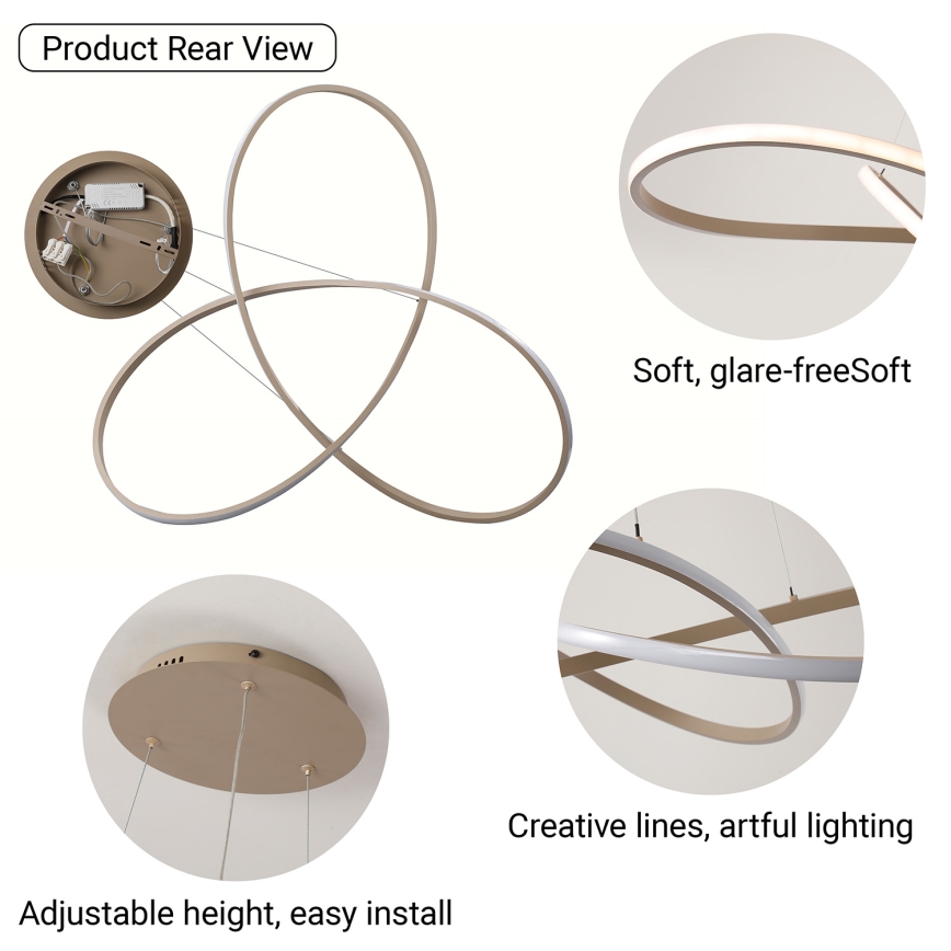 Brilagi - Lustre LED dimmable sur câble INFINITY LED/80W/230V 3000-6000K 80x80 cm beige + télécommande