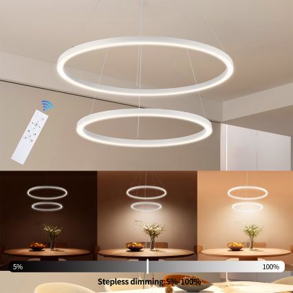Brilagi - Suspension LED dimmable sur câble PORTOFINO LED/98W/230V 3000-6000K Ø 80 cm blanche + télécommande