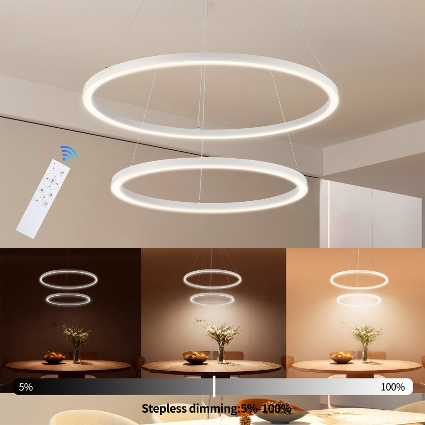 Brilagi - Suspension LED dimmable sur câble PORTOFINO LED/98W/230V 3000-6000K Ø 80 cm blanche + télécommande