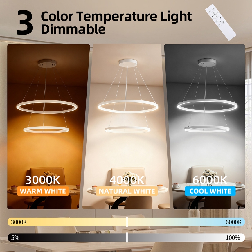 Brilagi - Suspension LED dimmable sur câble PORTOFINO LED/98W/230V 3000-6000K Ø 80 cm blanche + télécommande