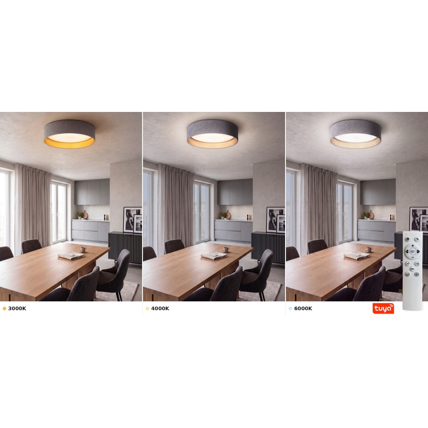 Brilagi - Plafonnier LED dimmable VELVET SMARTIX LED/24W/230V 3000-6000K Ø 45 cm gris/doré Wi-Fi Tuya Beacon + télécommande