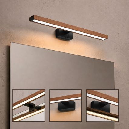 Brilagi - Éclairage LED pour miroir de salle de bains 3 en 1 WOODY MIRROR LED/12W/230V 60 cm IP44 noir/chêne cerisier