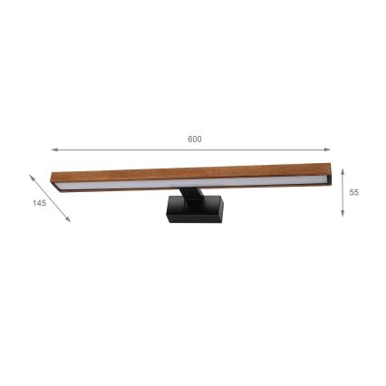 Brilagi - Éclairage LED pour miroir de salle de bains 3 en 1 WOODY MIRROR LED/12W/230V 60 cm IP44 noir/chêne cerisier