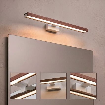 Brilagi - Éclairage LED 3-en-1 pour miroir de salle de bains WOODY MIRROR LED/12W/230V 60 cm IP44 blanc/chêne/cerisier