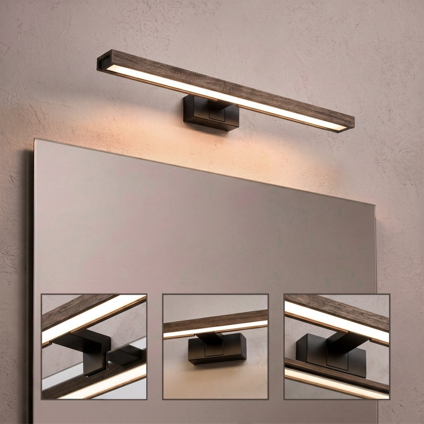 Brilagi - Éclairage LED 3-en-1 pour miroir de salle de bains WOODY MIRROR LED/12W/230V IP44 noir/chêne noyer