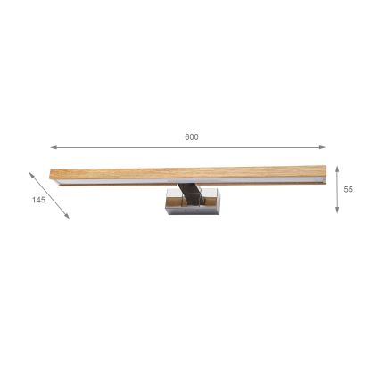 Brilagi - Éclairage LED pour miroir de salle de bains 3-en-1 WOODY MIRROR LED/12W/230V 60 cm IP44 chrome brillant/chêne