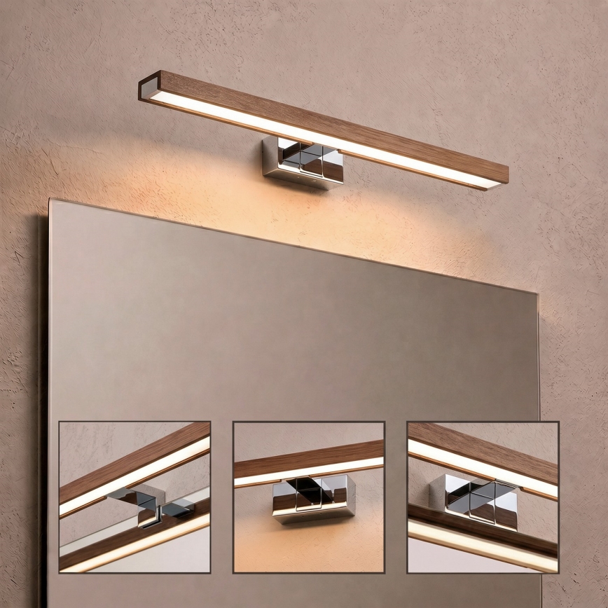 Brilagi - Éclairage LED pour miroir de salle de bains WOODY MIRROR 3 en 1, LED 12W/230V, 60 cm, IP44, chrome brillant/chêne cerise