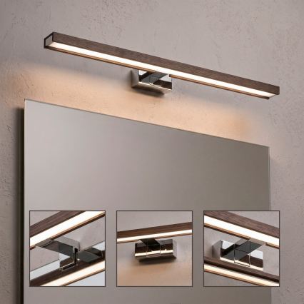 Brilagi - Éclairage LED pour miroir de salle de bains WOODY MIRROR 3 en 1 LED/12W/230V 60 cm IP44 chrome brillant / chêne-noyer