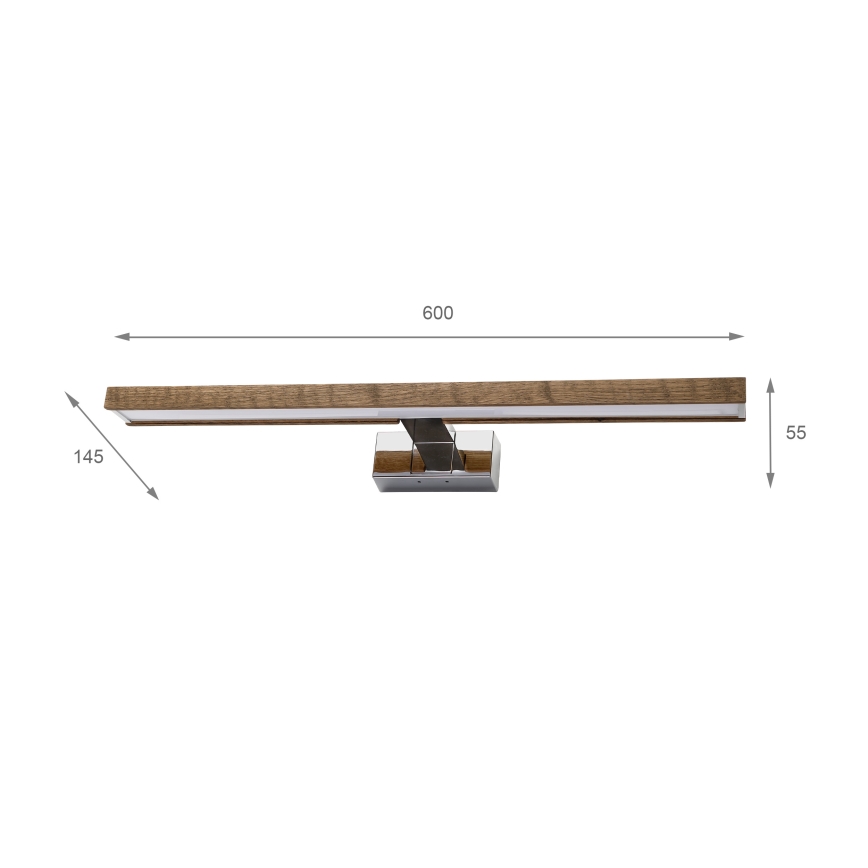 Brilagi - Éclairage LED pour miroir de salle de bains WOODY MIRROR 3 en 1 LED/12W/230V 60 cm IP44 chrome brillant / chêne-noyer