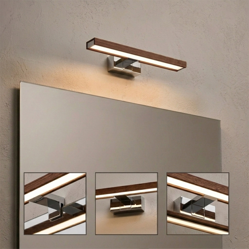 Brilagi - Éclairage LED pour miroir de salle de bains WOODY MIRROR 3v1 LED/8W/230V 40 cm IP44 chrome brillant/chêne cerisier