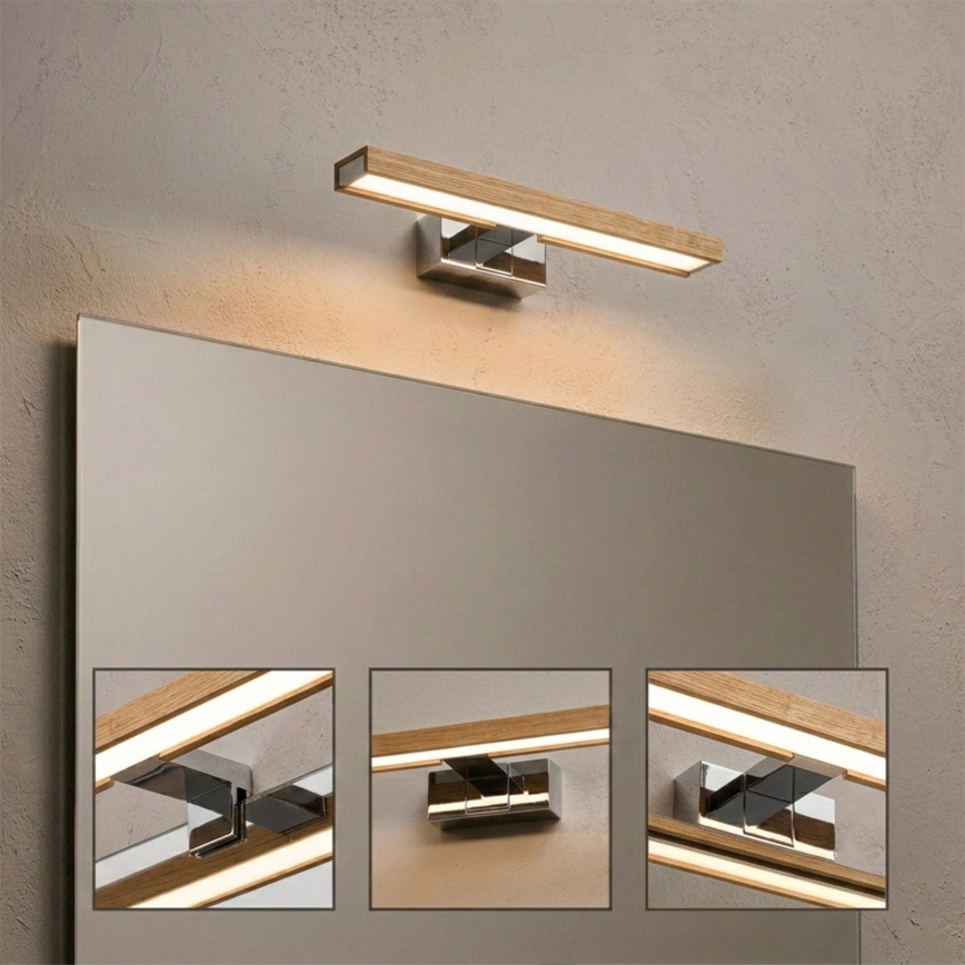 Brilagi - Éclairage LED pour miroir de salle de bains WOODY MIRROR 3 en 1 LED/8W/230V 40 cm IP44 chrome brillant/chêne