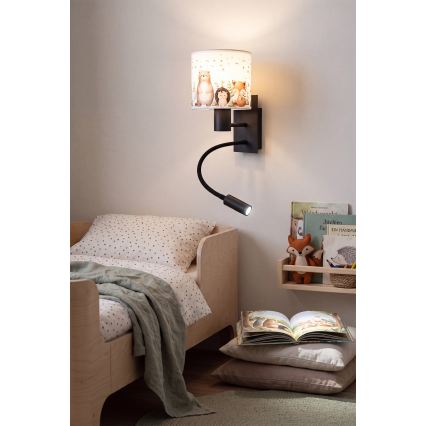 Brilagi - LED flexibele wandlamp voor kinderen BOBO 1xE27/25W/230V + LED/3W zwart/wit/dierenmotief