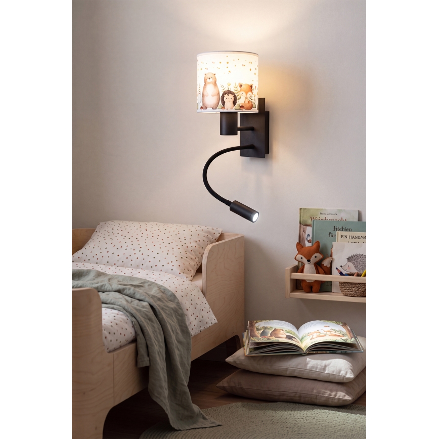 Brilagi - LED flexibele wandlamp voor kinderen BOBO 1xE27/25W/230V + LED/3W zwart/wit/dierenmotief