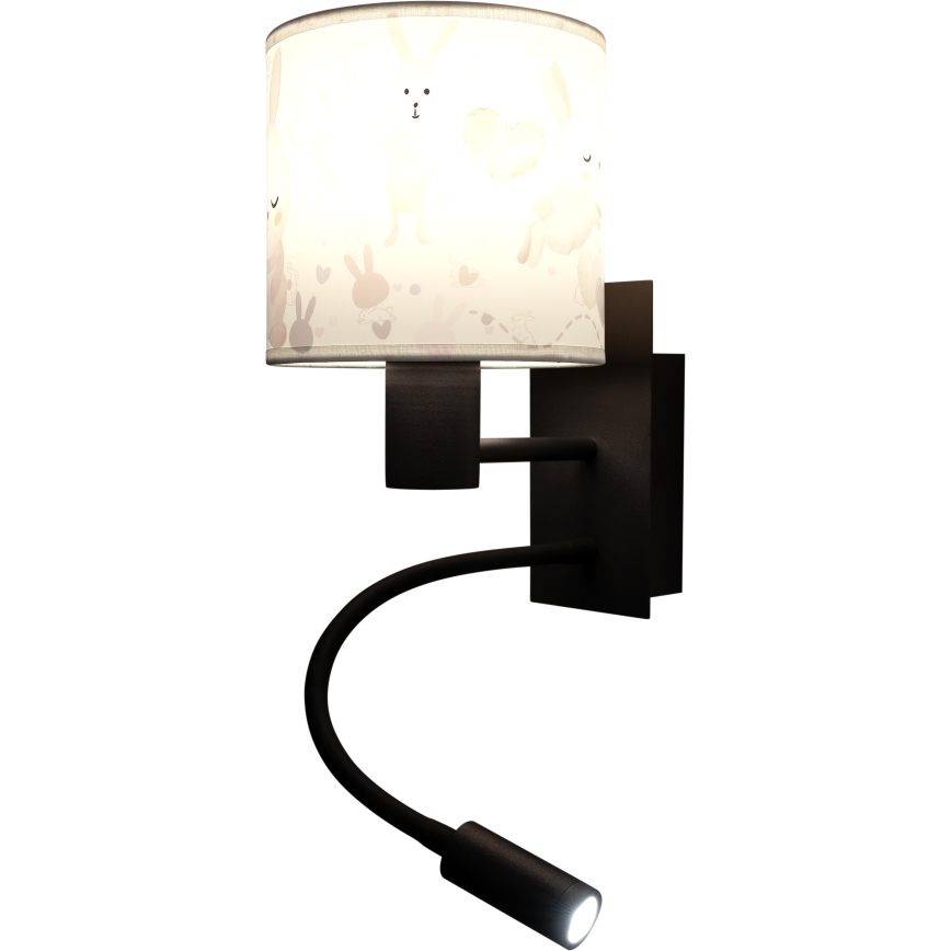 Brilagi - LED flexibele kinderwandlamp BOBO 1xE27/25W/230V + LED/3W zwart/wit/konijntjes